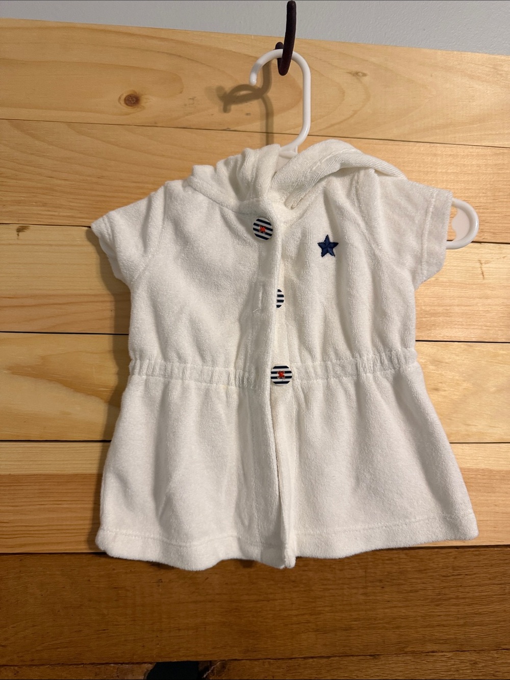 Cozy White Hooded baby bathing suit coverup Star Detail